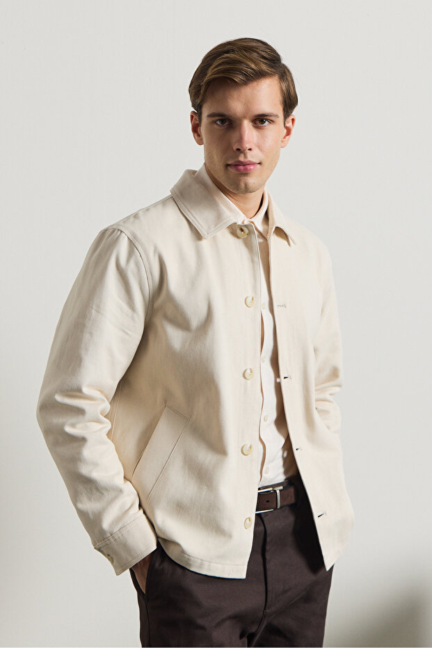 Men's Relaxed Cotton Seasonal Jacket Beige