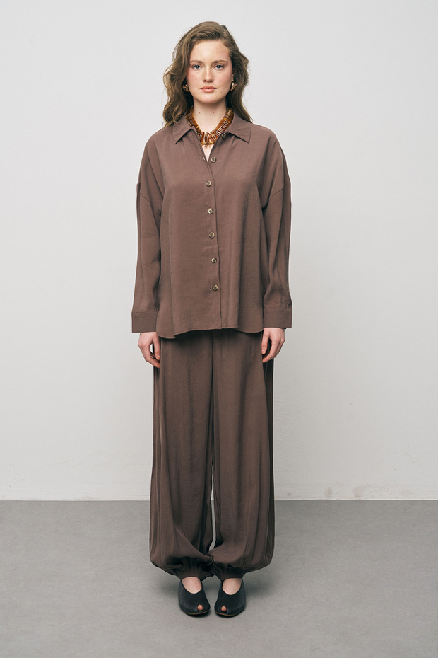 Kadın Basic Modal Düz Dökümlü Gömlek - 3