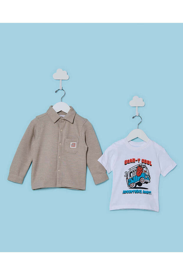 Infant Boys Beige And White Shirt And T-shirt