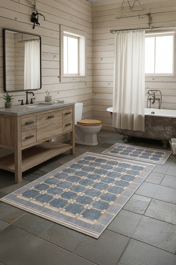 Non-Slip Base Modern Bathroom Mat Set | Thin & Washable | 60X100 & 40X60 cm