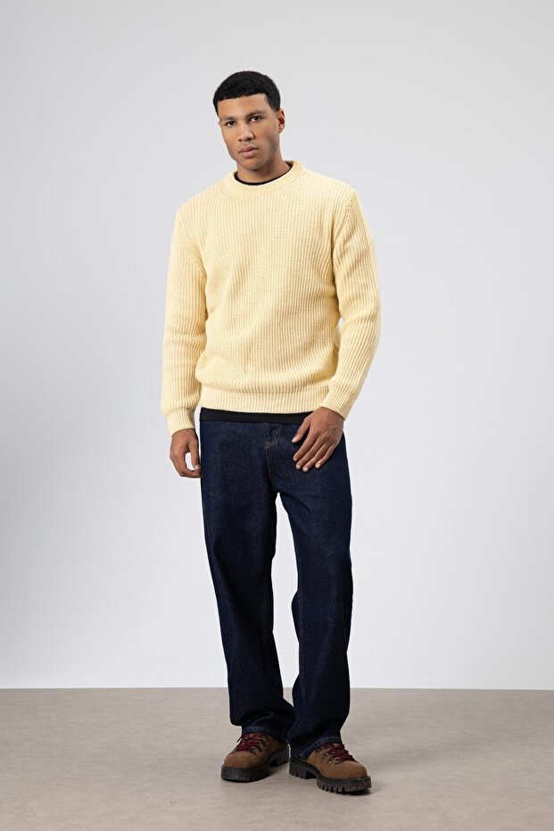 Crew Neck Oversize Knitwear Sweater Yellow