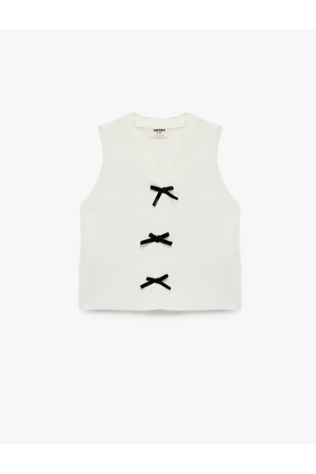 V-Neck Sleeveless Viscose Blend Bowknot Tank Top