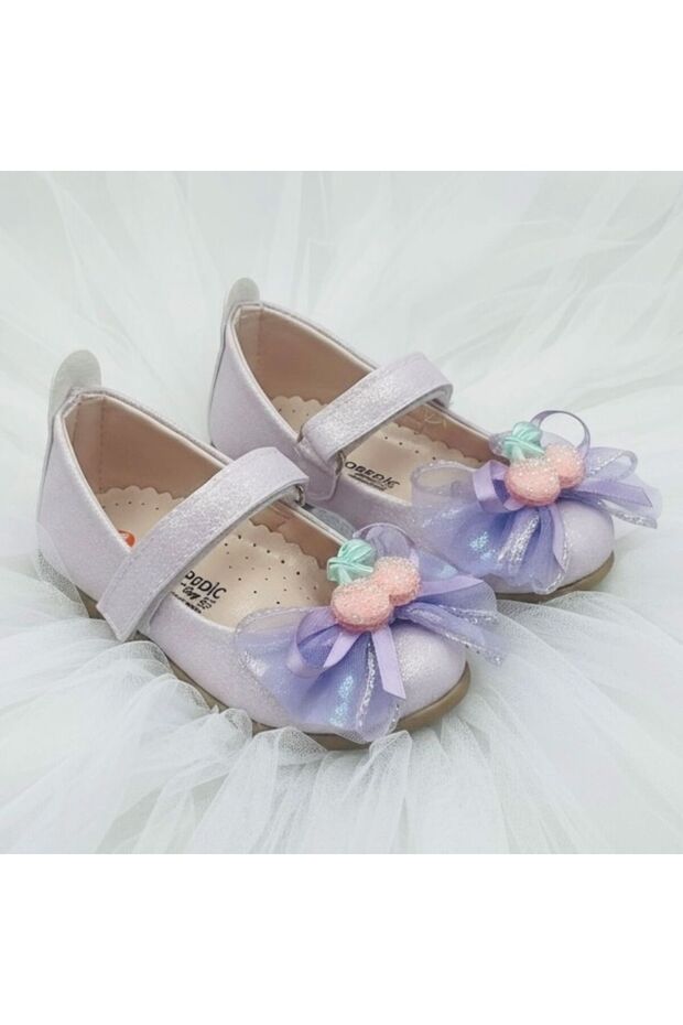 Girl's Glitter Cherry Bow Detailed Orthopedic Sole Ballerinas