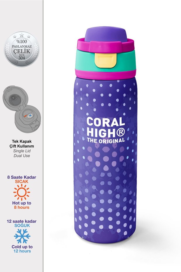 Lavender Colored Steel Thermos with Straw and Direct Drinking Feature 800 ml 38563