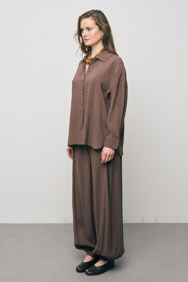 Kadın Basic Modal Düz Dökümlü Gömlek - 4