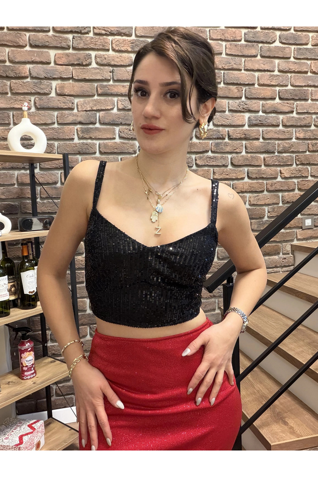 Sequin Sequin Crop Black