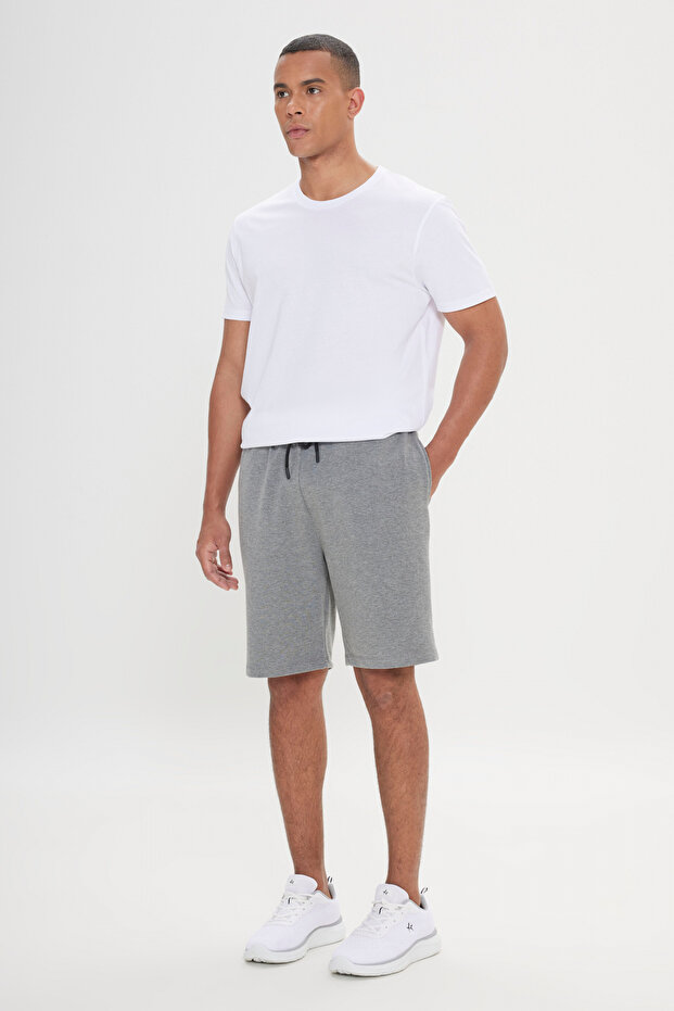 Men's Gray Melange Standard Fit Daily Comfortable Sports Knitted Shorts