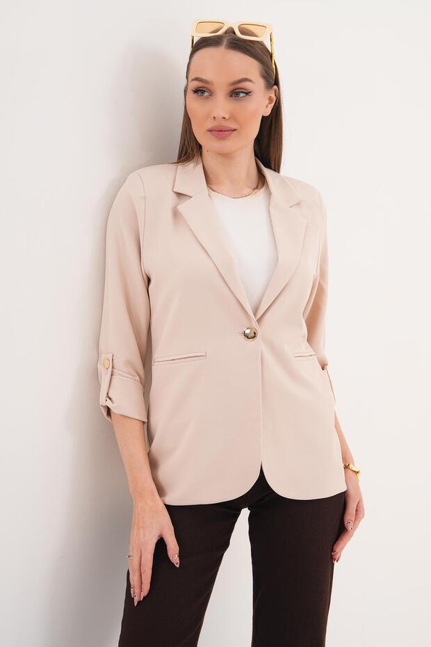 Women's Sleeve Fold Detailed Unlined Jacket 260127 -