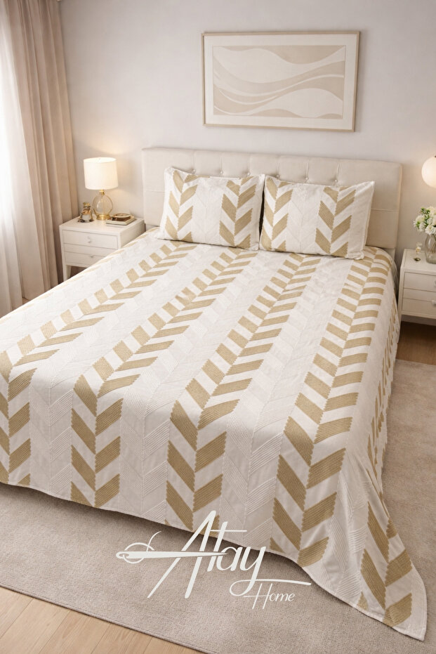 طقم غطاء سرير مزدوج عصري بنمط جلد السمكة 240x250 3 قطع