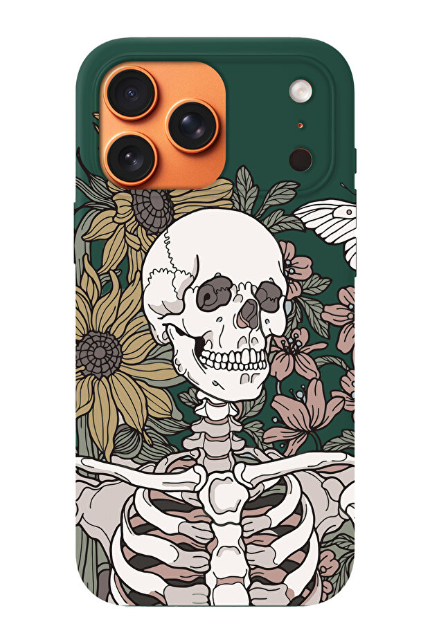 حافظة هاتف متوافقة مع iPhone 17 Pro مزينة بنمط جمجمة الزهور من الداخل مصنوعة من جلد الغزال - 1