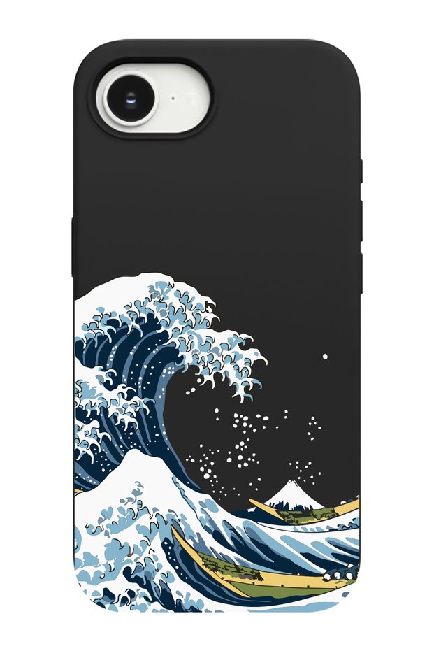 iPhone 16E Compatible Kanagawa Patterned Suede Inside Launch Phone Case