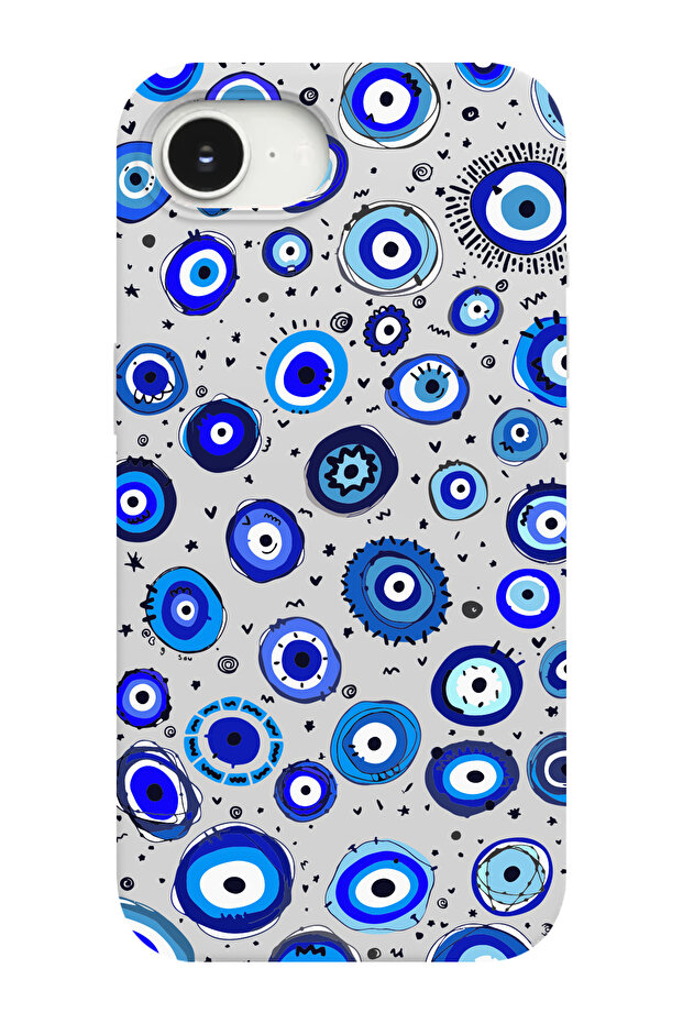غطاء هاتف متوافق مع آيفون 16E مزين بخرزات على شكل عين الشر ونمط من الجلد المدبوغ - 1