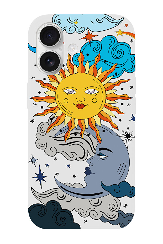 حافظة هاتف آيفون 17 بنمط الشمس والقمر من الجلد السويدي - 1