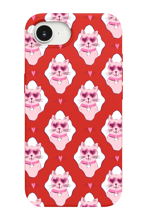 حافظة هاتف متوافقة مع آيفون 16E بنمط قلوب وقطط، مصنوعة من الجلد المدبوغ من الداخل - 1