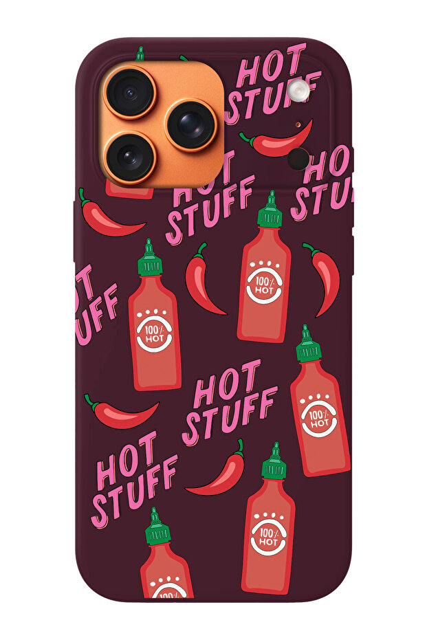 حافظة هاتف متوافقة مع iPhone 17 Pro مصنوعة من الجلد السويدي من الداخل ومرسومة بنمط Hot Stuff - 1