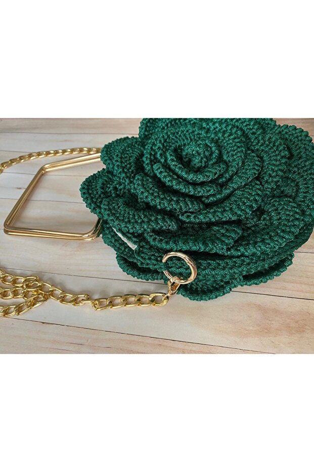 حقيبة محبوكة بنمط الورد مصنوعة يدويًا - 2