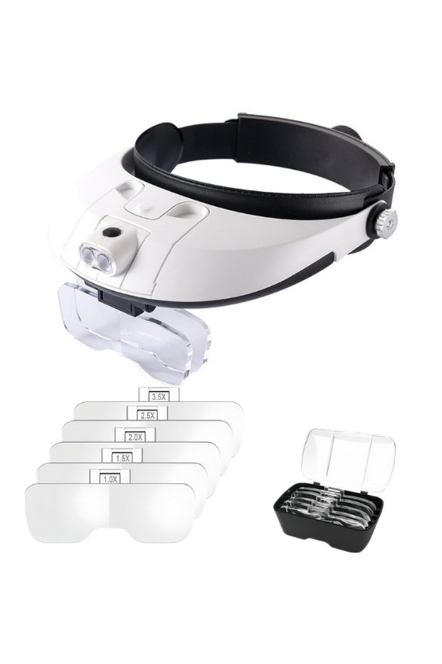 Mg81001-G Led Illuminated Glasses Type Head Magnifier | 5 Lenses | Handheld Professional Magnifier