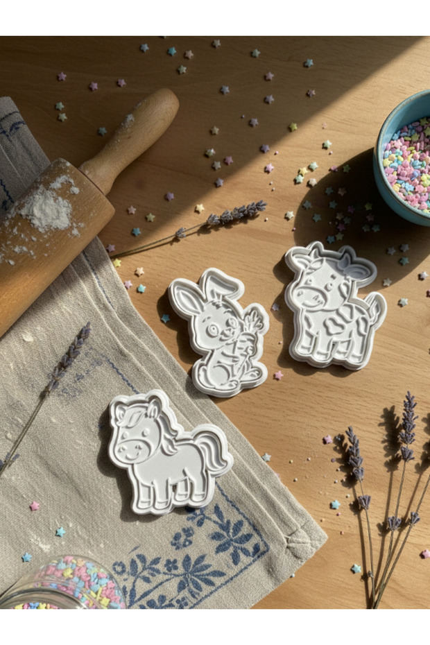 Cute Farm Animals Cookie Mold and Stamp Set – Set of 3 Cookie Molds