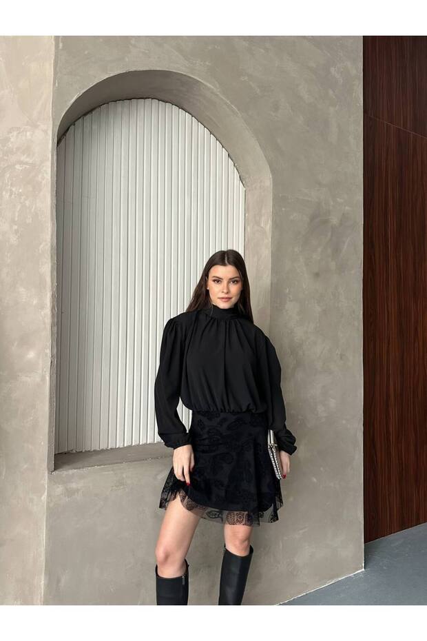 Etekli Mini Elbise - 6