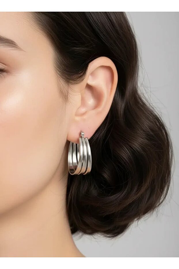 Steel Silver Color 3-Piece Non-Tarnish Hoop Earrings