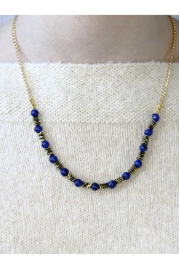 Natural Stone Lapis Hematite Natural Stone Women's Natural Stone Necklace Euk52Lps