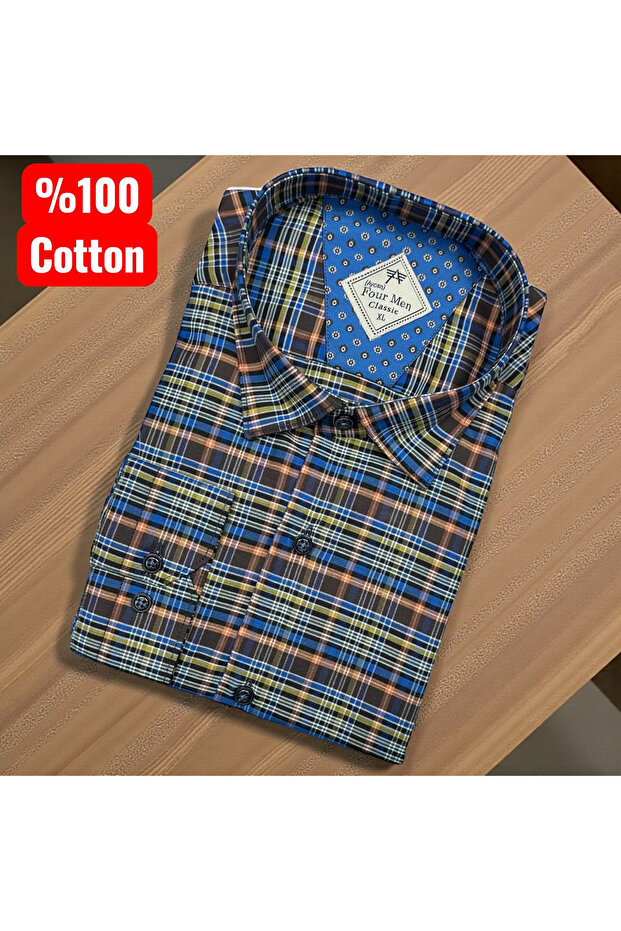 Cotton Long Sleeve Shirt with Hidden Button Collar (Regular Fit)