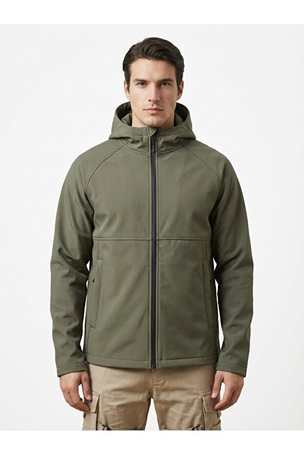 Hooded Tactical Outdoor Softshell Coat Khaki Windbreaker