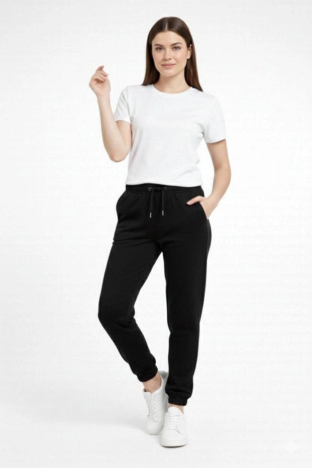 Women's Jogger Sweatpants, with Pockets, Elastic Cuffs, Sports Pants - Black