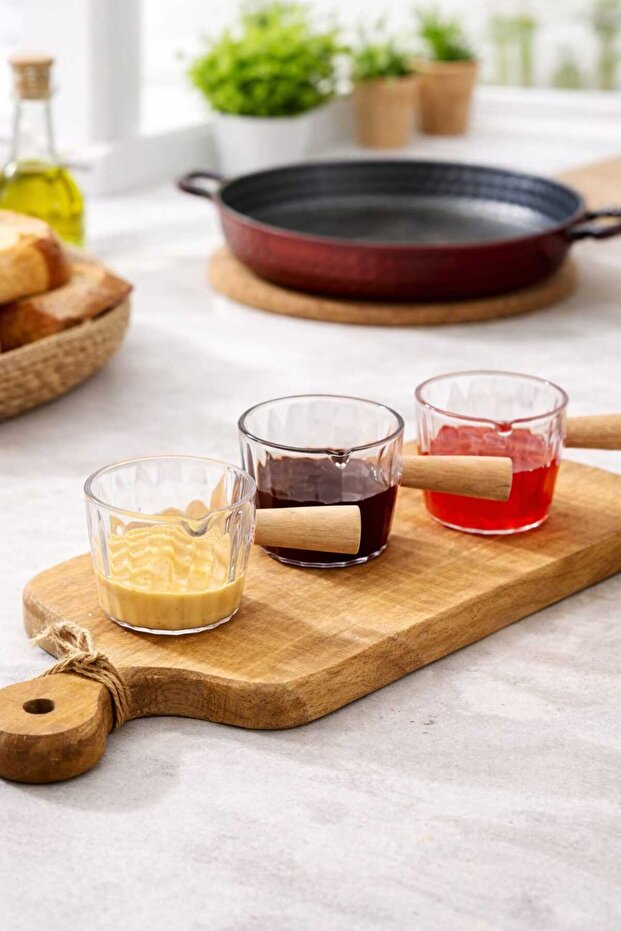 3-Piece Mica Jam Bowl and Sauce Bowl with Wooden Handle, Tableware Presentation Breakfast Set - Presentation Bowl with Wooden Handle 80 ml
