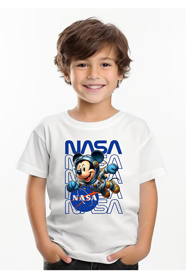 Nasa Printed White Kids T-Shirt