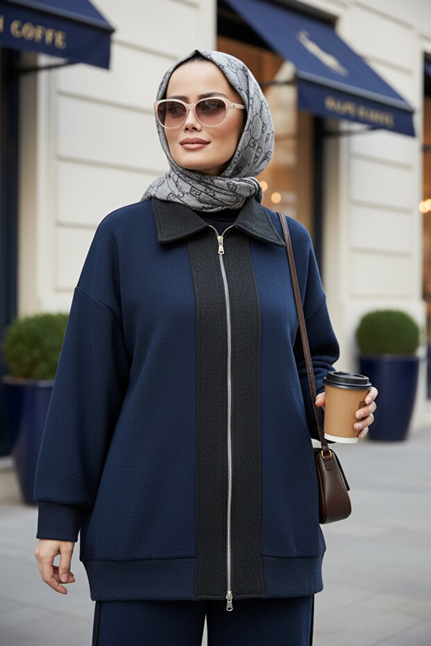 Nordic Selanik- Oversized Suit with Embroidered Detail | Navy Blue