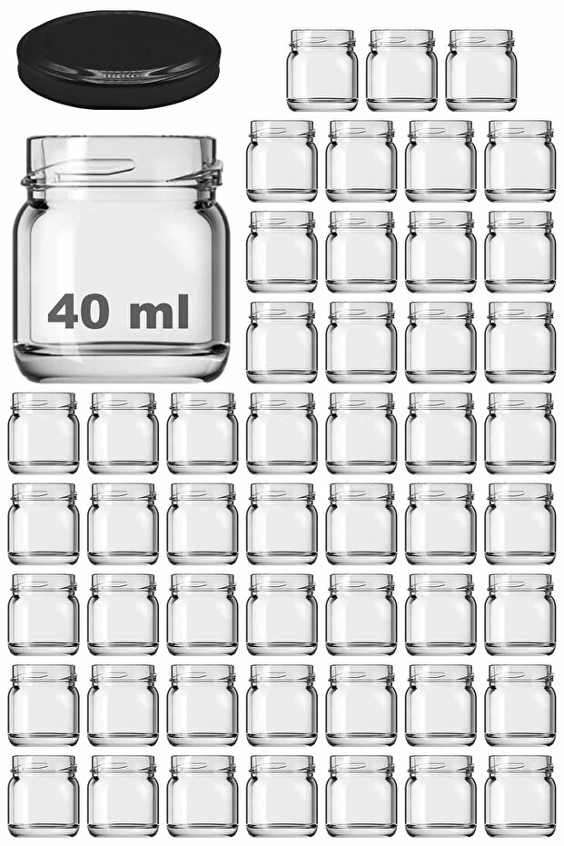 40 ml Transparent Glass Sample Jar with Black Lid 50 Pieces