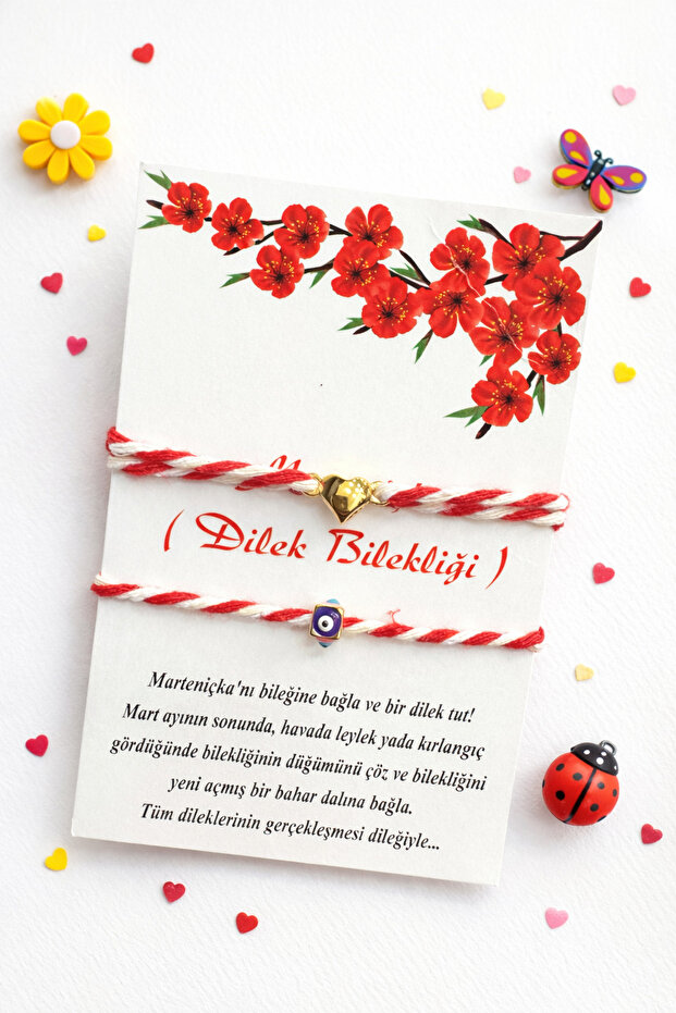 Marteniçka Wish Luck Bracelet with Evil Eye Beads and Heart Figures
