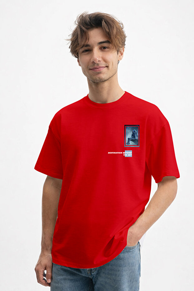 Men's Special Design 100% Cotton Crew Neck Red T-Shirt