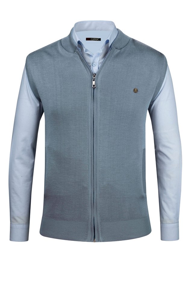 Men's Knitwear Anthracite Vest with Zippered Pockets Steel Knitwear Classic Fit - 4241J