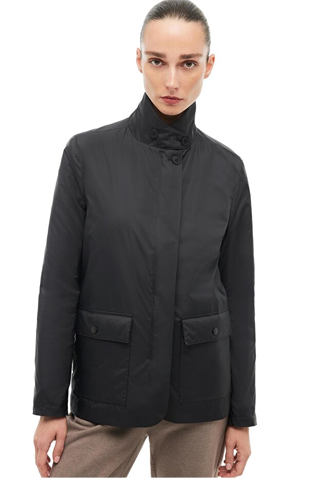 Siyah Dik Yaka Mont - 3