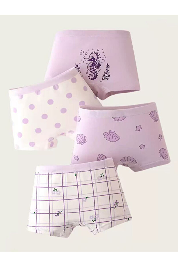 Pack of 4 - Girls Printed Cotton Briefs