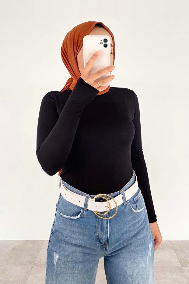 Half Turtleneck Solid Color Body Black - 3