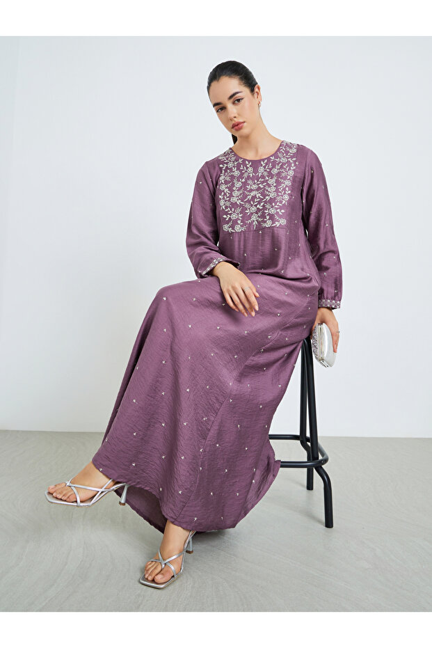 Women Purple Embroidered A-Line Jalabiya