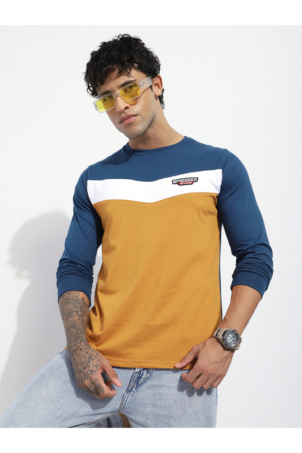 Men Regular Fit Cut and Sew Panel T-Shirt