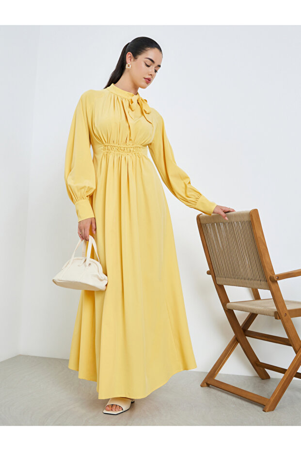 Women Yellow Tie-Up Neck Maxi Dress