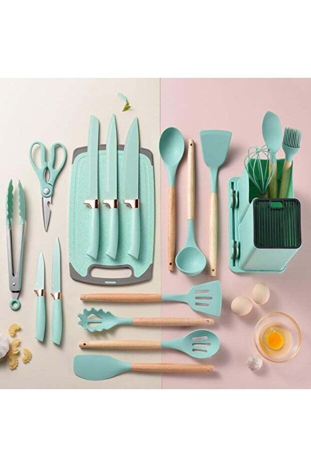 Premium 19Pcs Silicone Kitchen Utensil Set Featuring Wooden Handle Design, Non Scratch Cooking Tools