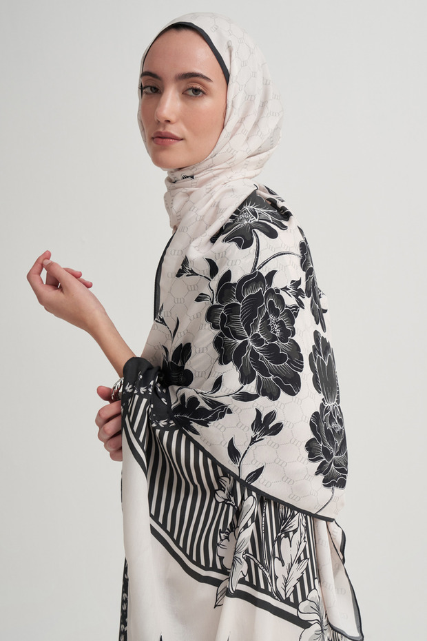 Novera Monogram Floş Şal Krem - 1