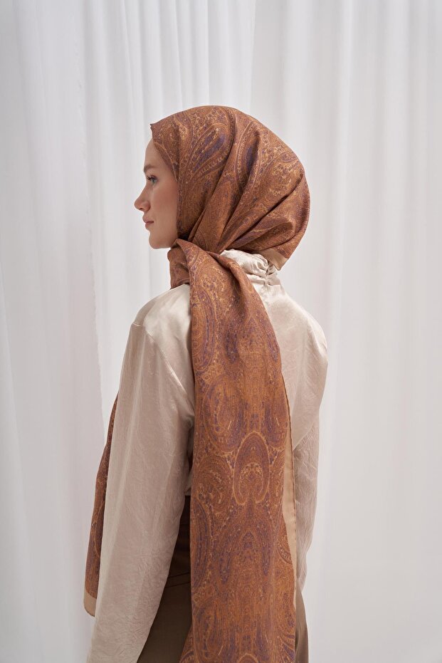 Amber Taba Comfy İpek Şal - 5