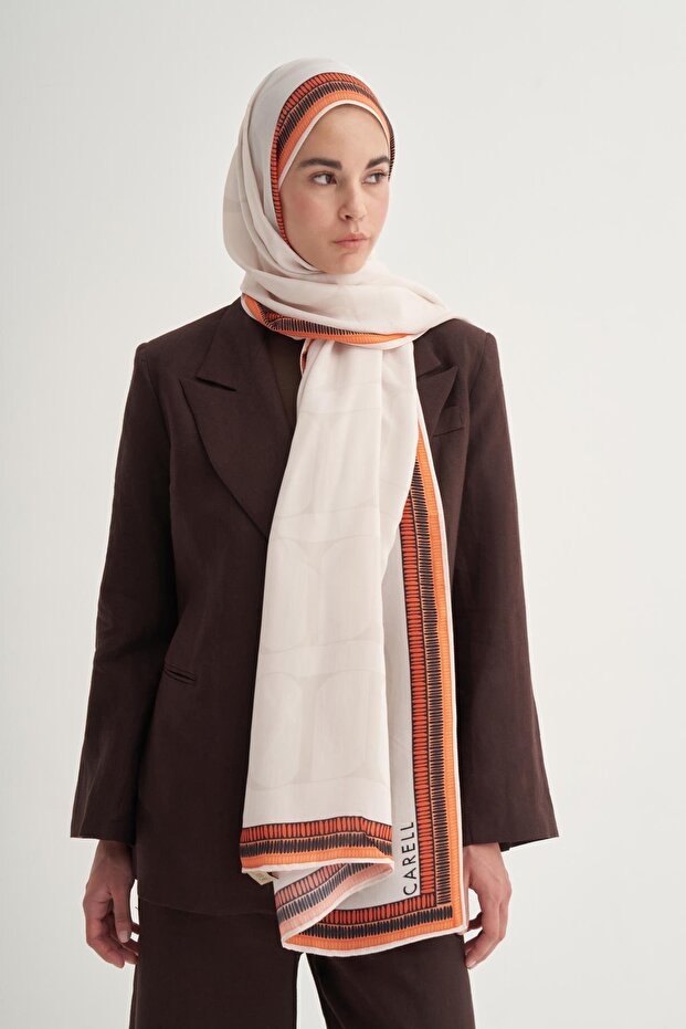 Side Monogram Floş Şal Krem - 2