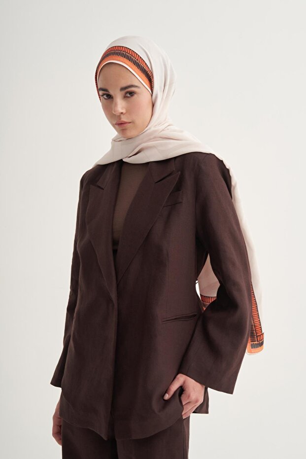 Side Monogram Floş Şal Krem - 3