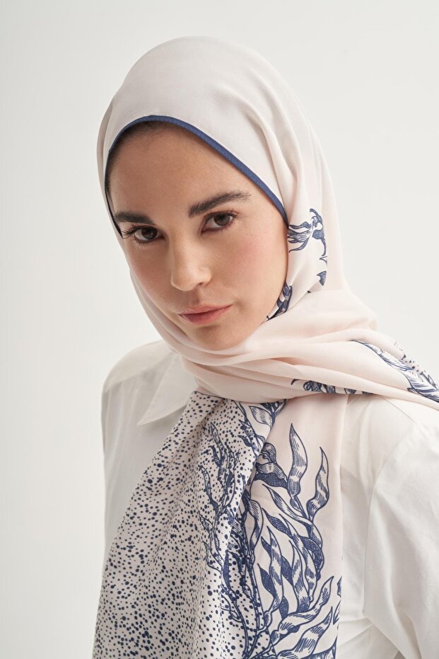 Navy Monogram Floş Şal Krem - 2