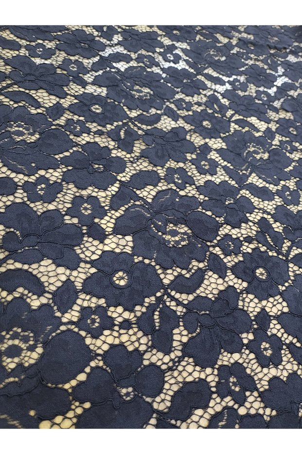 Black Corded Lace Fabric – 140 cm Wide | Embossed Floral Patterned Stylish Lace