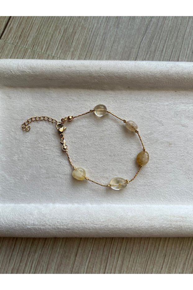 Amorphous Citrine Stone Steel Bracelet Handmade 316L Steel