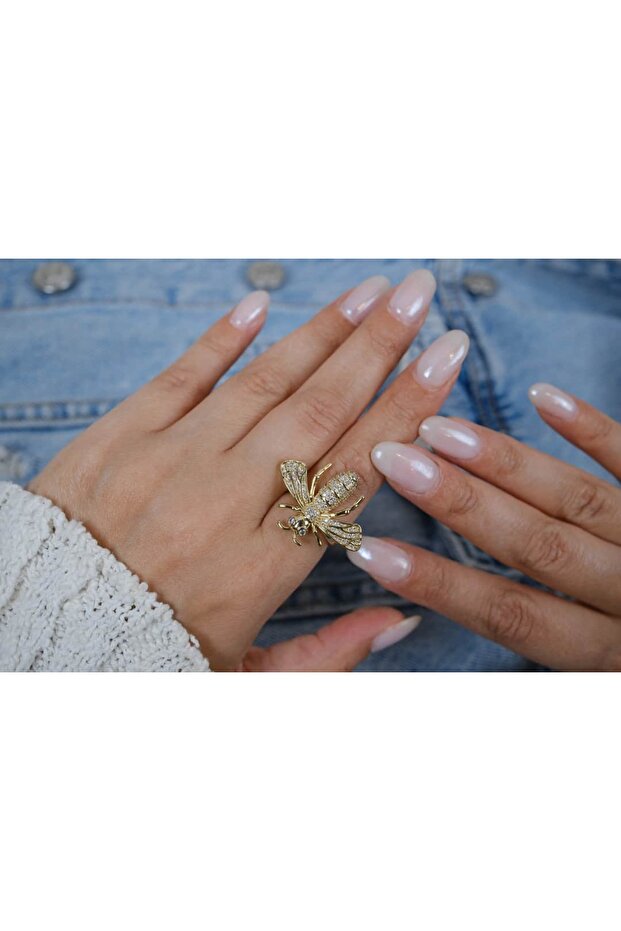 Yzk209 Gold Color Stone Bee Figure Statement Adjustable Ring